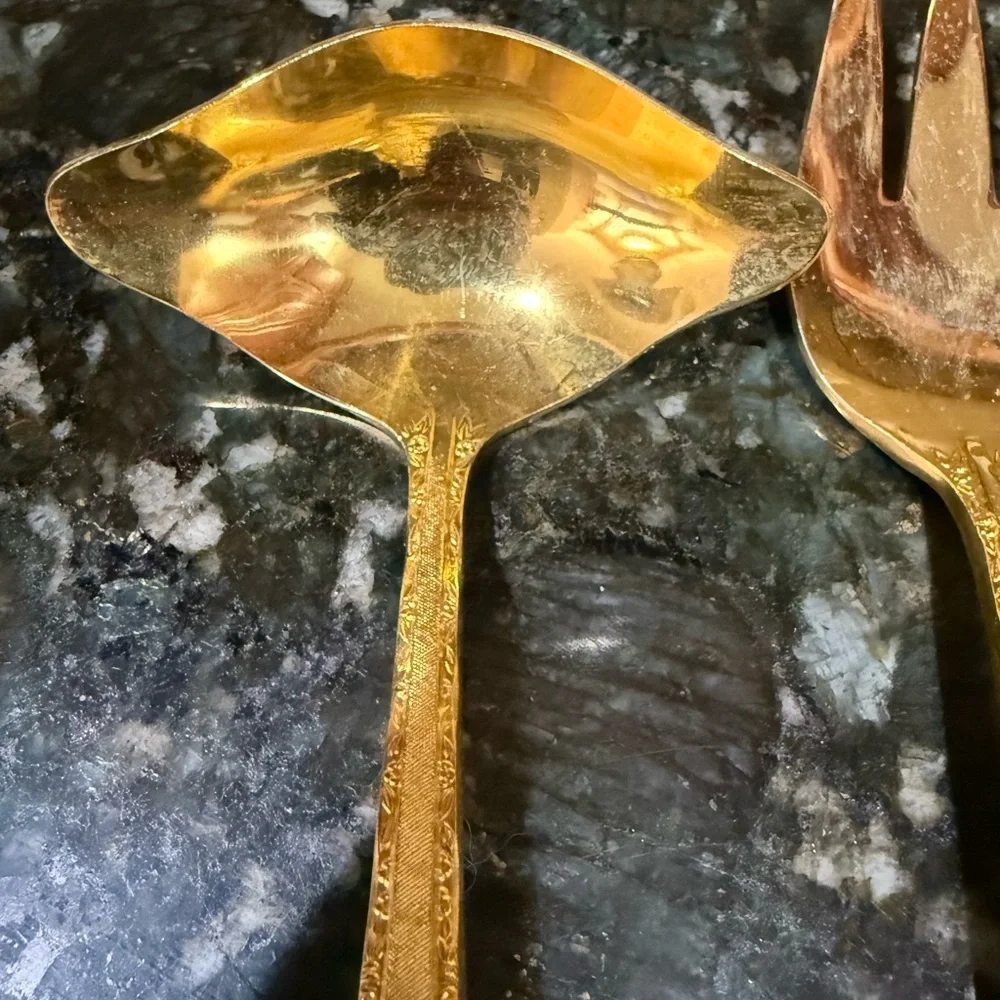 Vintage Cosmos Japan Gold‎ Plated Serving Utensils Spoons Ladle Fork J